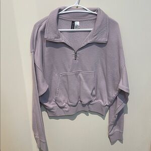 H&M Cropped Quarter-Zip Pullover Sweatshirt - Lavender